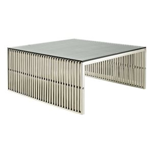 Plata Import Slate Coffee Table in Stainless Steel 17 in H x 48 in W x 24 in D