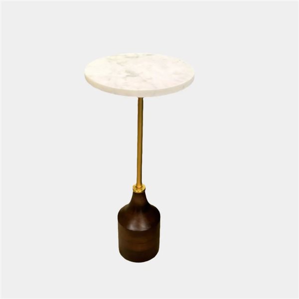 Plata Import Mercury Side Table in Faux Marble and Walnut 22 x 10 in