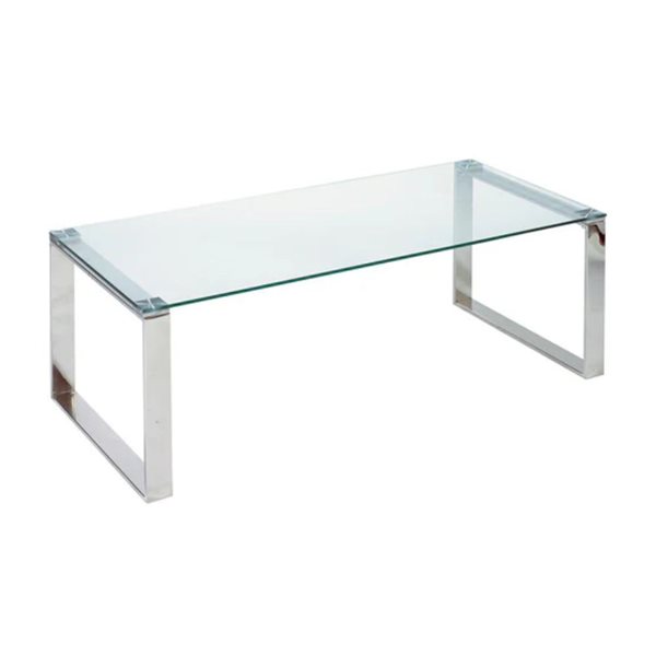 Plata Import Gen Small Coffee Table in Glass and Metal Chrome 16 in H x 35 in W x 14 in D