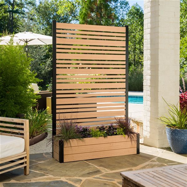 Enclo Privacy Screens Florence 6-ft WoodTek Cedar Vinyl Freestanding Privacy Screen with Planter Box