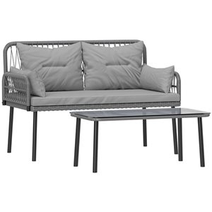 Outsunny 2-Piece Wicker Patio Furniture Outdoor Loveseat with Table