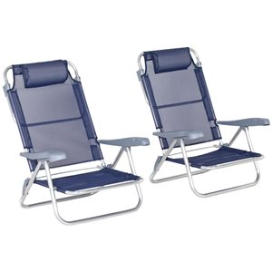 Duo de chaises de camping Outsunny avec dossier réglable, bleu foncé