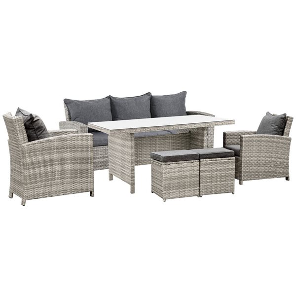 Patio Set Rona Outsunny 6-Piece Wicker Patio Furniture Set with Cushions - Grey 860 ...
