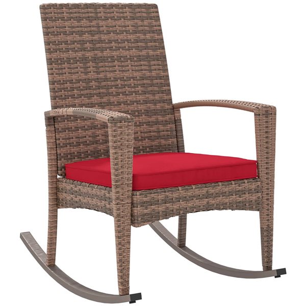 Outsunny Outdoor PE Rattan Rocking Chair with Cushion - Wine Red 867 ...