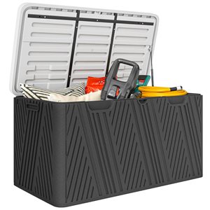 Boîte de rangement extérieure étanche Outsunny pour terrasse 100 gallons, noir/gris