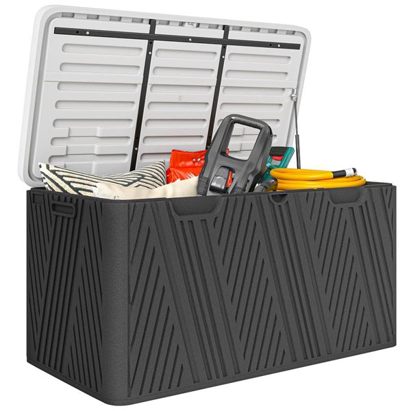 Outsunny 100-Gallon Outdoor Waterproof Deck Storage Box - Black/Grey