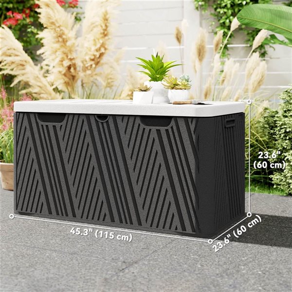 Outsunny 100-Gallon Outdoor Waterproof Deck Storage Box - Black/Grey