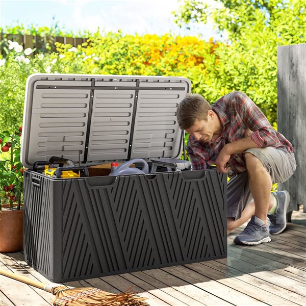 Outsunny 100-Gallon Outdoor Waterproof Deck Storage Box - Black/Grey