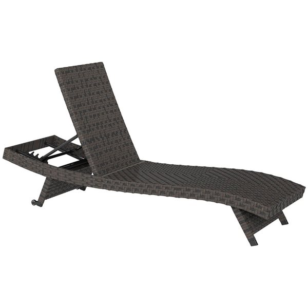 Outsunny Foldable PE Wicker Patio Lounger w/ Adjustable Backrest - Mixed Brown