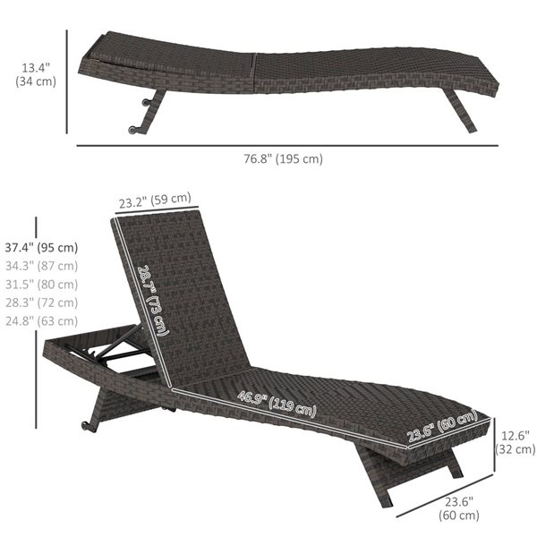 Outsunny Foldable PE Wicker Patio Lounger w/ Adjustable Backrest - Mixed Brown