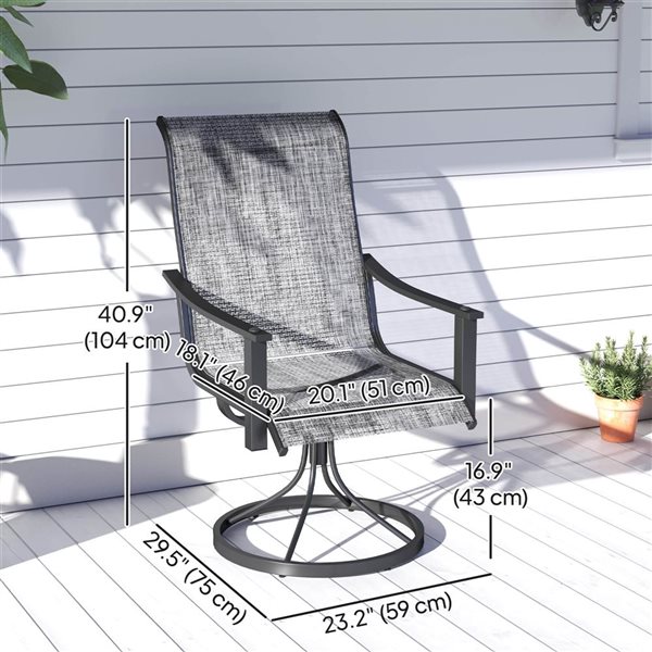 Outsunny 2 Pieces Rocking Swivel Patio Chairs with Mesh High Back - Grey