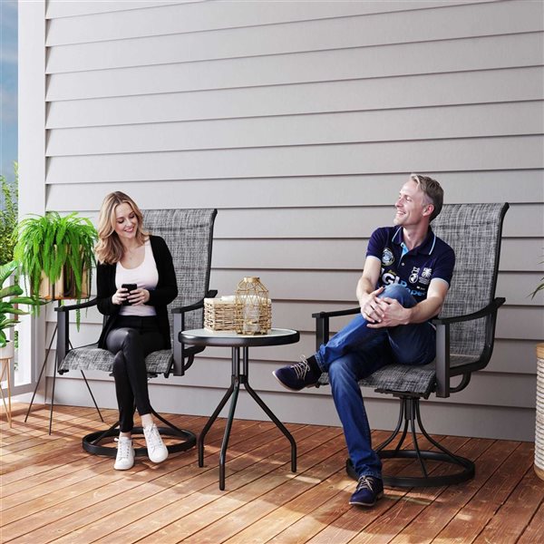 Outsunny 2 Pieces Rocking Swivel Patio Chairs with Mesh High Back - Grey