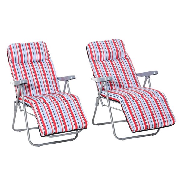 Outsunny 2 Garden Lounger Chair Set - Grey and Red
