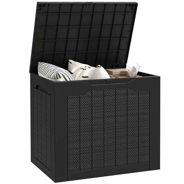 Outsunny 28-Gallon Resin Outdoor Storage Deck Box with Handles - Black