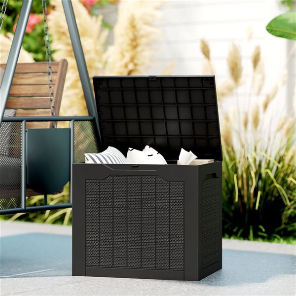 Outsunny 28-Gallon Resin Outdoor Storage Deck Box with Handles - Black
