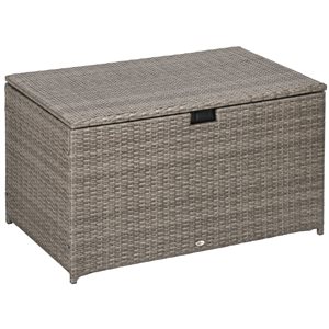 Coffre de terrasse en rotin Outsunny 113 gallons avec couvercle et poignée, gris nuancé