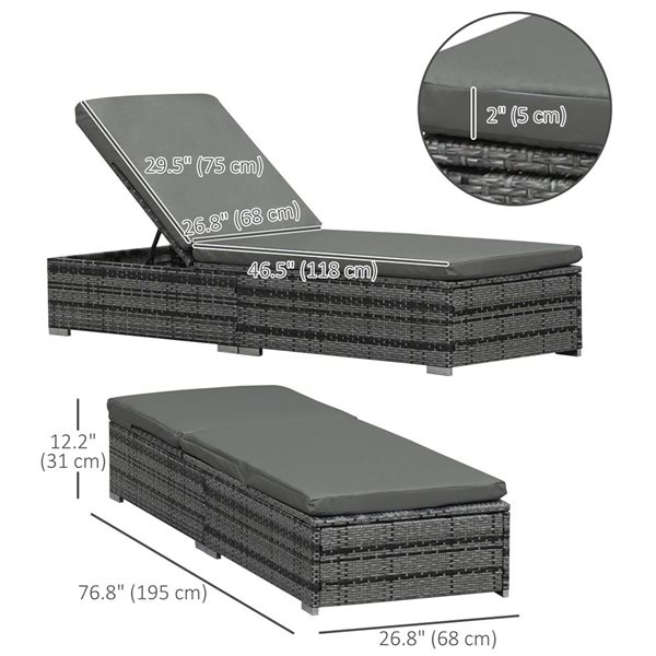 Outsunny Wicker Outdoor Lounge Chair with Reclining Back - Mixed Grey