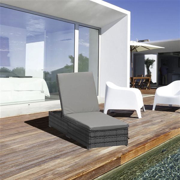 Outsunny Wicker Outdoor Lounge Chair with Reclining Back - Mixed Grey