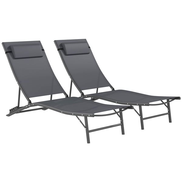 Outsunny 2-Piece Folding Adjustable Outdoor Mesh Lounge Chairs - Grey