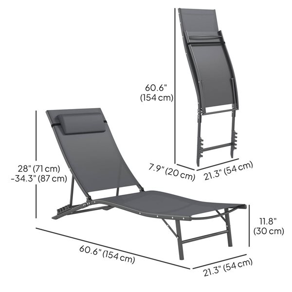 Outsunny 2-Piece Folding Adjustable Outdoor Mesh Lounge Chairs - Grey