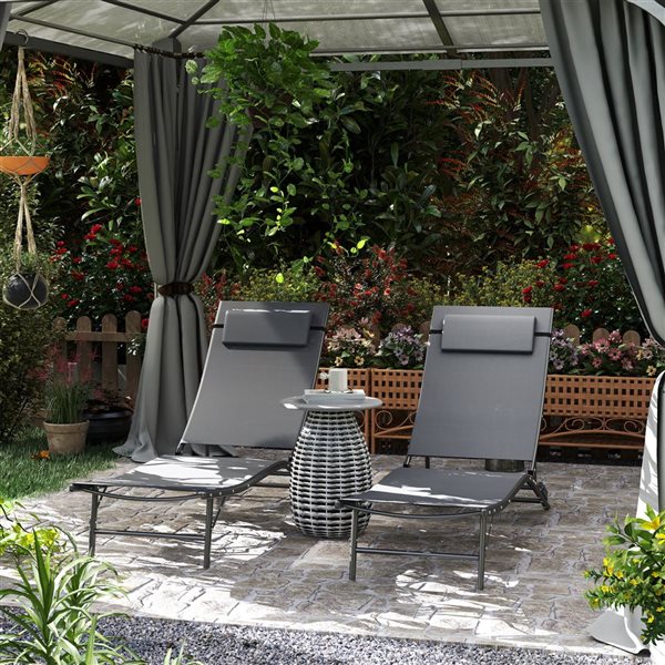 Outsunny 2-Piece Folding Adjustable Outdoor Mesh Lounge Chairs - Grey
