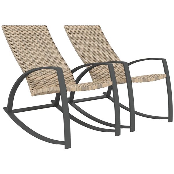 Outsunny 2-Piece Wicker Rattan Outdoor Rocking Chair Set - Khaki 863 ...