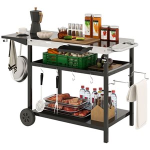 Chariot de bar d'extérieur Outsunny  et support de four à pizza sur roues