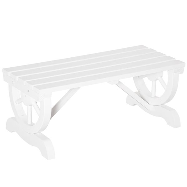 Outsunny Rustic Wood Wheel Outdoor Garden Bench - White