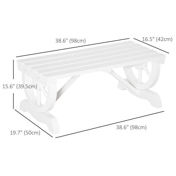 Outsunny Rustic Wood Wheel Outdoor Garden Bench - White