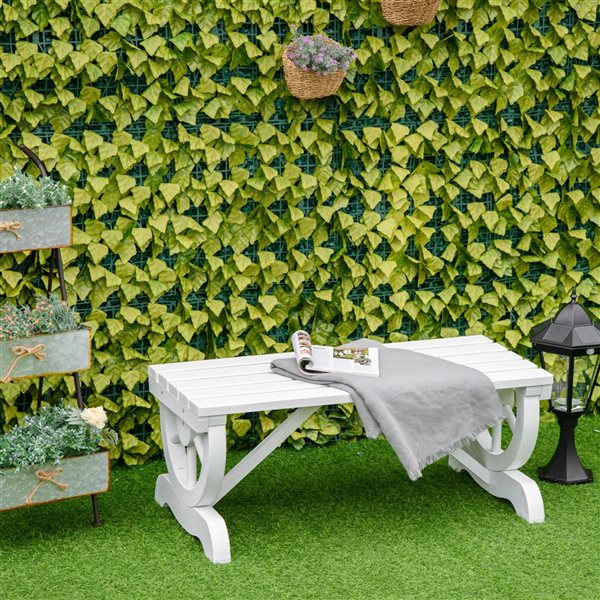 Outsunny Rustic Wood Wheel Outdoor Garden Bench - White