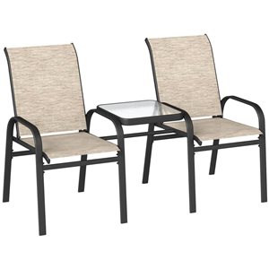 Outsunny Outdoor Mesh Patio Bench Loveseat with Glass Table - Light Brown