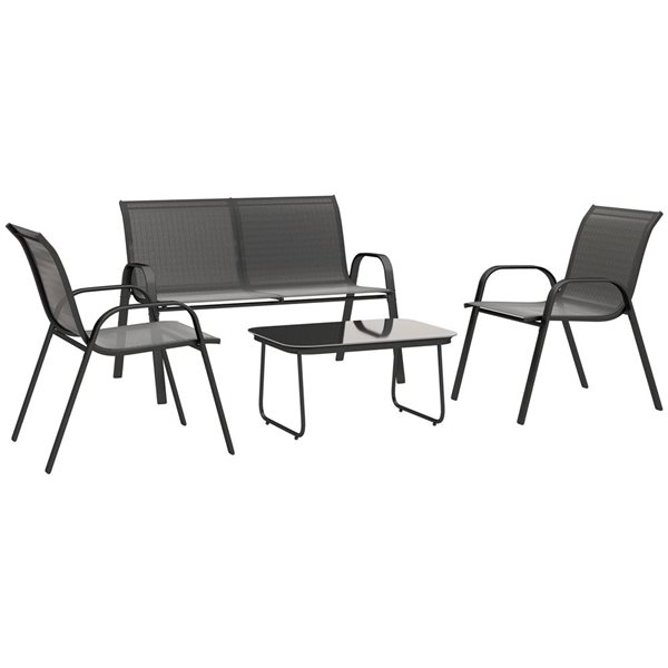 Patio Set Rona Outsunny 4-Piece Patio Furniture Set with 2 Stackable Chairs Loveseat ...