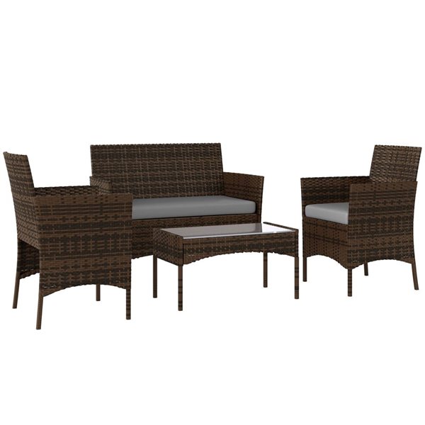 Patio Set Rona Outsunny 4-Piece Wicker Patio Furniture Set with Glass Coffee Table 860 ...