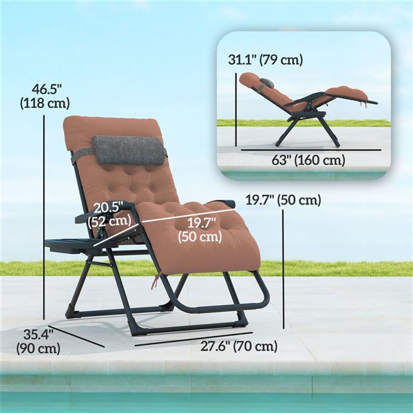 Outsunny Padded Zero Gravity Chair - Khaki