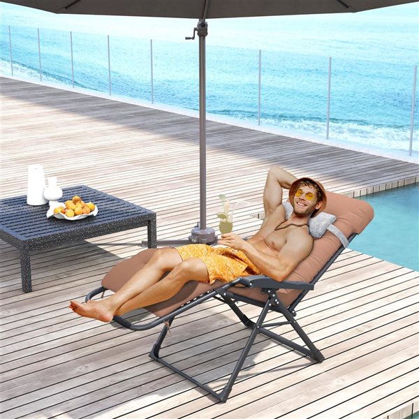 Outsunny Padded Zero Gravity Chair - Khaki