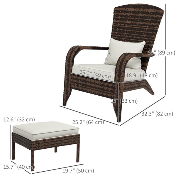 Outsunny Adirondack Fire Pit Chair w/ Ottoman and Cushion