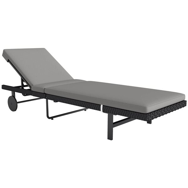 Outsunny Rattan Tanning Chair with 5-Level Adjustable Backrest - Grey