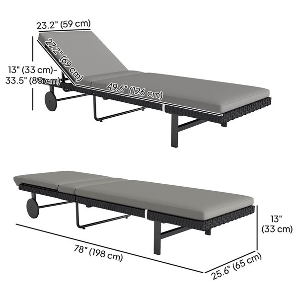 Outsunny Rattan Tanning Chair with 5-Level Adjustable Backrest - Grey
