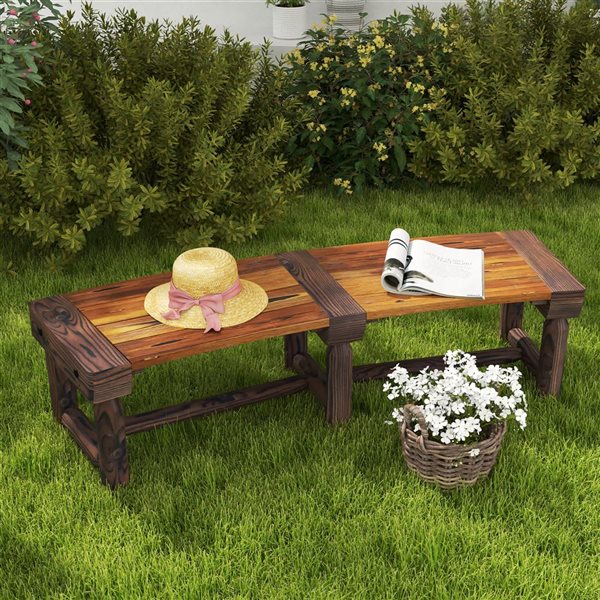 Outsunny Wooden Outdoor Bench with Wrap Around Tree Bench - Brown