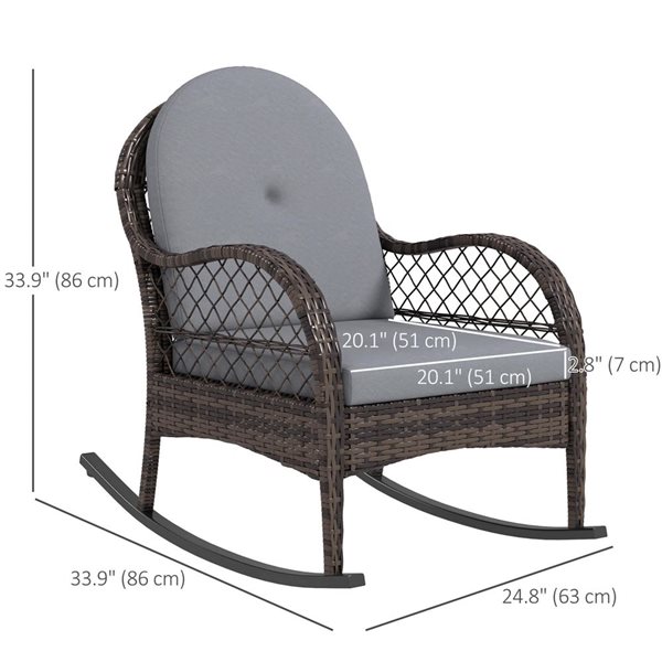 Outsunny 2 Wicker Outdoor Rocking Chair Set with Cushions - Grey