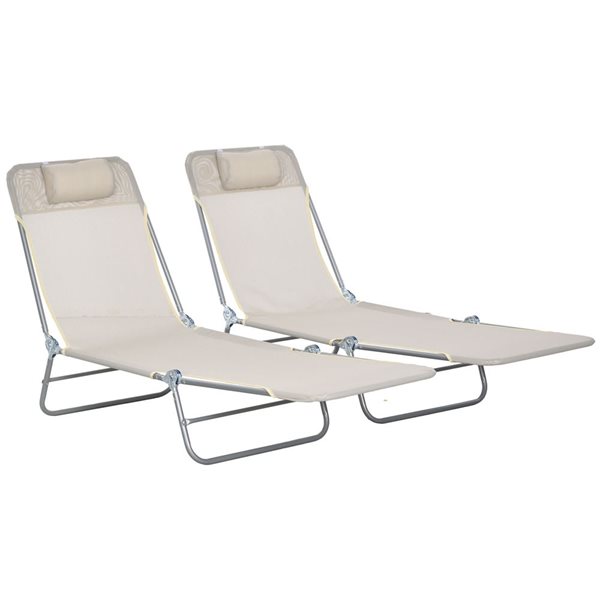 Outsunny 2 Folding Lounge Tanning Chair Set - Cream White