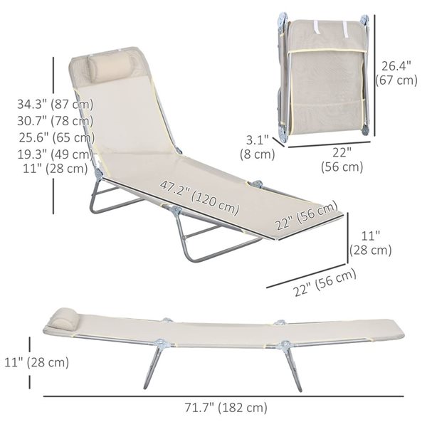 Outsunny 2 Folding Lounge Tanning Chair Set - Cream White