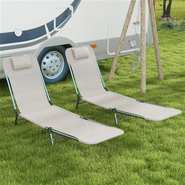 Outsunny 2 Folding Lounge Tanning Chair Set - Cream White