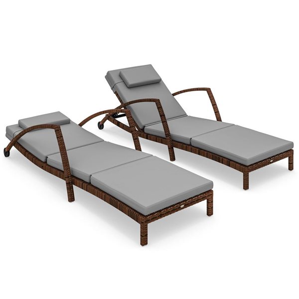 Outsunny 2 Wicker Outdoor Lounge Chair Set with Adjustable Back - Grey