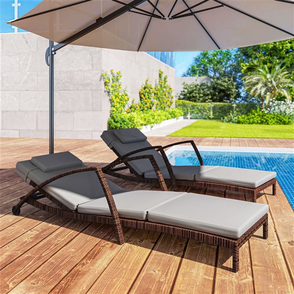Outsunny 2 Wicker Outdoor Lounge Chair Set with Adjustable Back - Grey