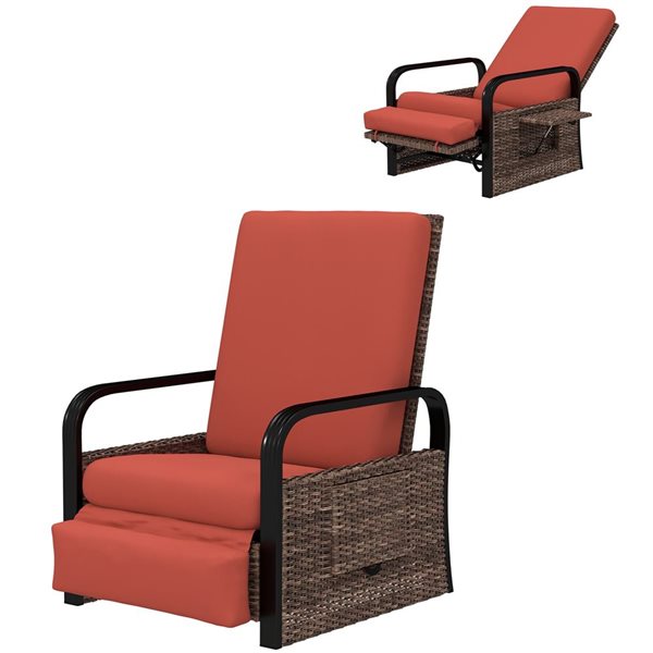 Outsunny Wicker Outdoor Recliner Lounge Chair with Side Tray - Red 867 ...
