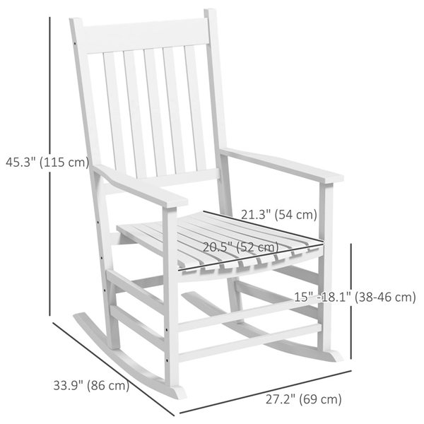 Outsunny 2 Patio Rocking Chairs w/ Slatted Seat - White