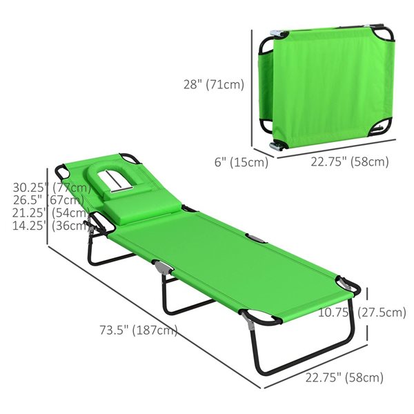 Outsunny Adjustable Garden Sun Lounger - Green