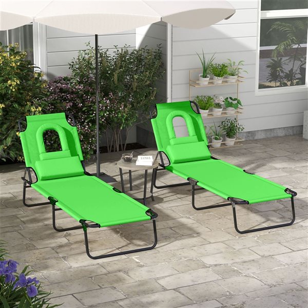 Outsunny Adjustable Garden Sun Lounger - Green