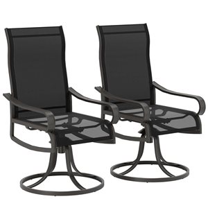 Outsunny 2 Patio Swivel Rocking Chairs w/ Mesh Fabric Seat - Black